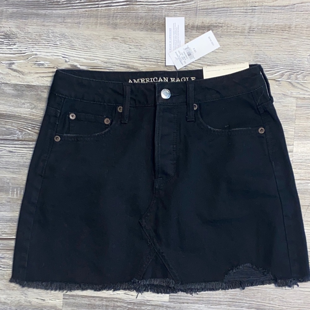 NWT AE Hi-Rise Festival Mini Black Denim Mini Skirt 2